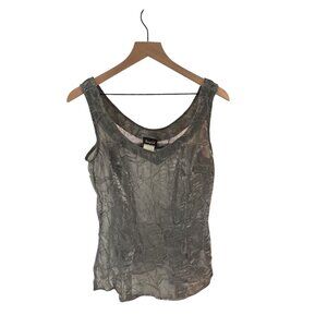 Tempted Metallic Silver Crinkled Sleeveless Scoop Neck Tank Top Womens L
